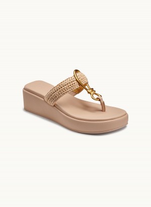 Beige / Beige Donna Karan Harlyn Wedge Sandals | Canada_DK38006