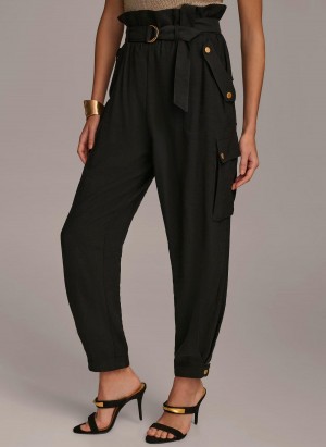 Black Donna Karan Belted Cargo Pants | Canada_DK63029