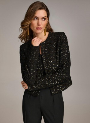 Black Donna Karan Foil Popcorn Jacket | Canada_DK62106