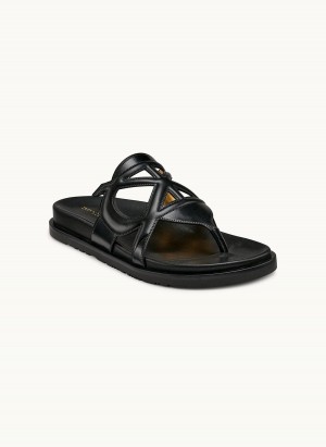 Black Donna Karan Hatsy Flat Sandals | Canada_DK90806