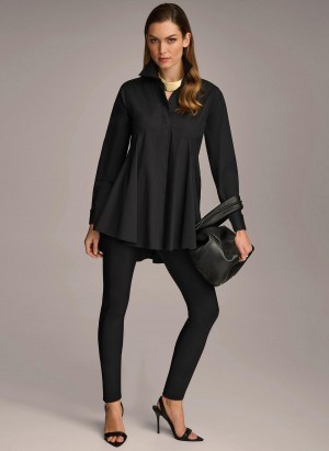 Black Donna Karan Long Sleeve A-line Tunic Sweaters and Tops | Canada_DK52767