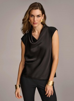 Black Donna Karan Sleeveless Cowl Neck Sweaters and Tops | Canada_DK94931