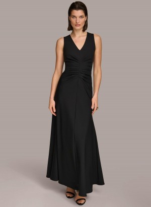 Black Donna Karan Vneck Twist Front Gown Dress | Canada_DK51223