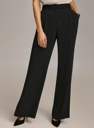 Black Donna Karan Wide Leg Pinstripe Pants | Canada_DK98231