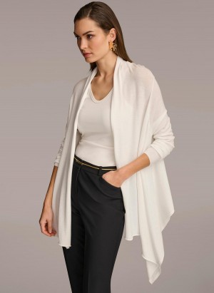 Cream Donna Karan Long Sleeve Drape Cardigan Sweaters and Tops | Canada_DK30874