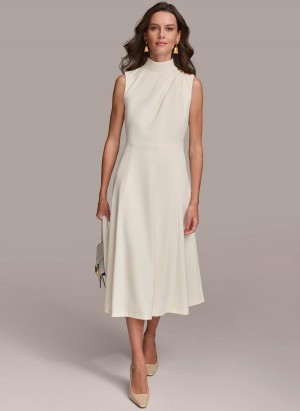 Cream Donna Karan Mock Neck Midi Dress | Canada_DK24171