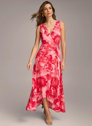 Pink Donna Karan Floral Midi Dress | Canada_DK29076