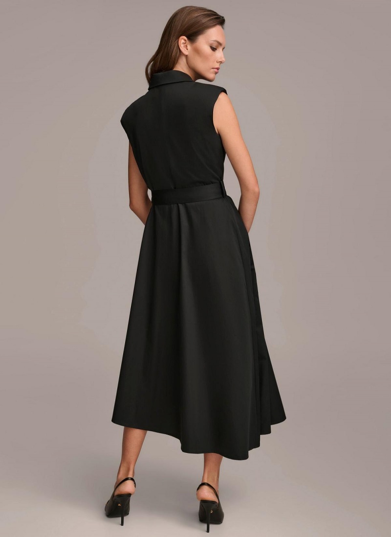 Black Donna Karan Belted Asymmetrical Dress | Canada_DK40046