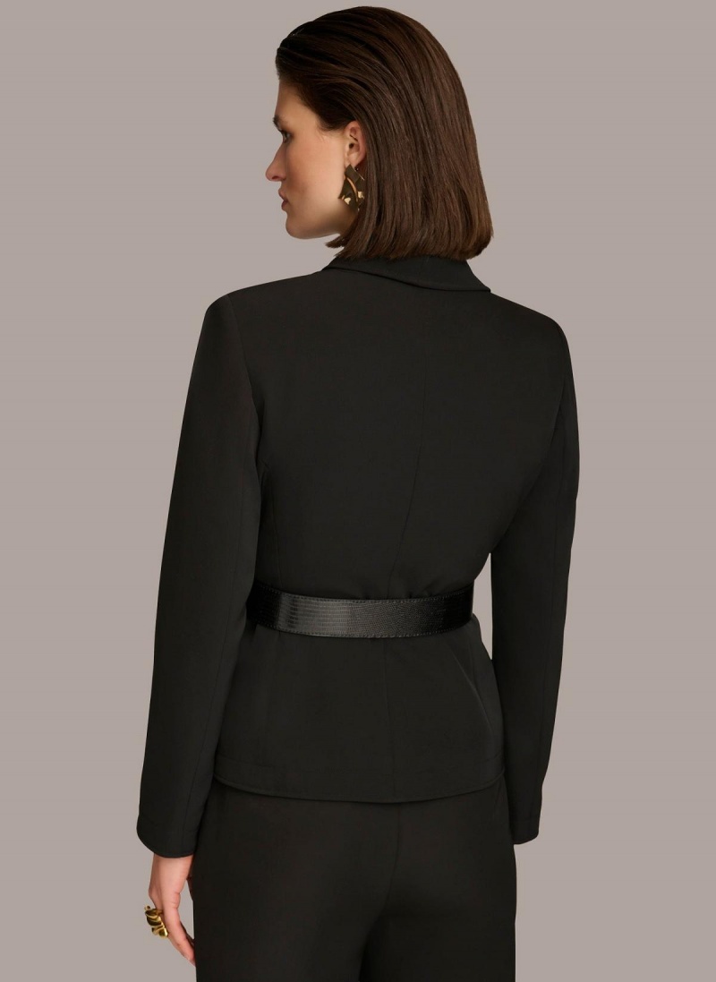 Black Donna Karan Belted Blazer Jacket | Canada_DK82693