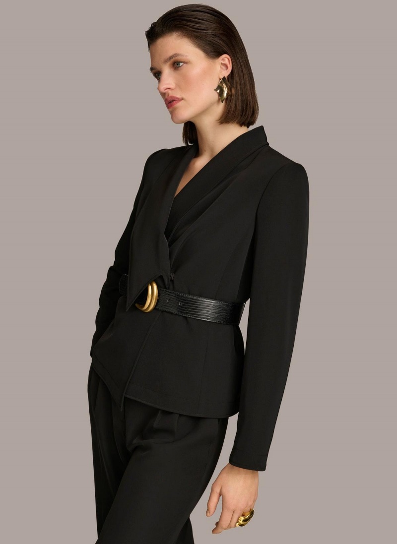 Black Donna Karan Belted Blazer Jacket | Canada_DK82693