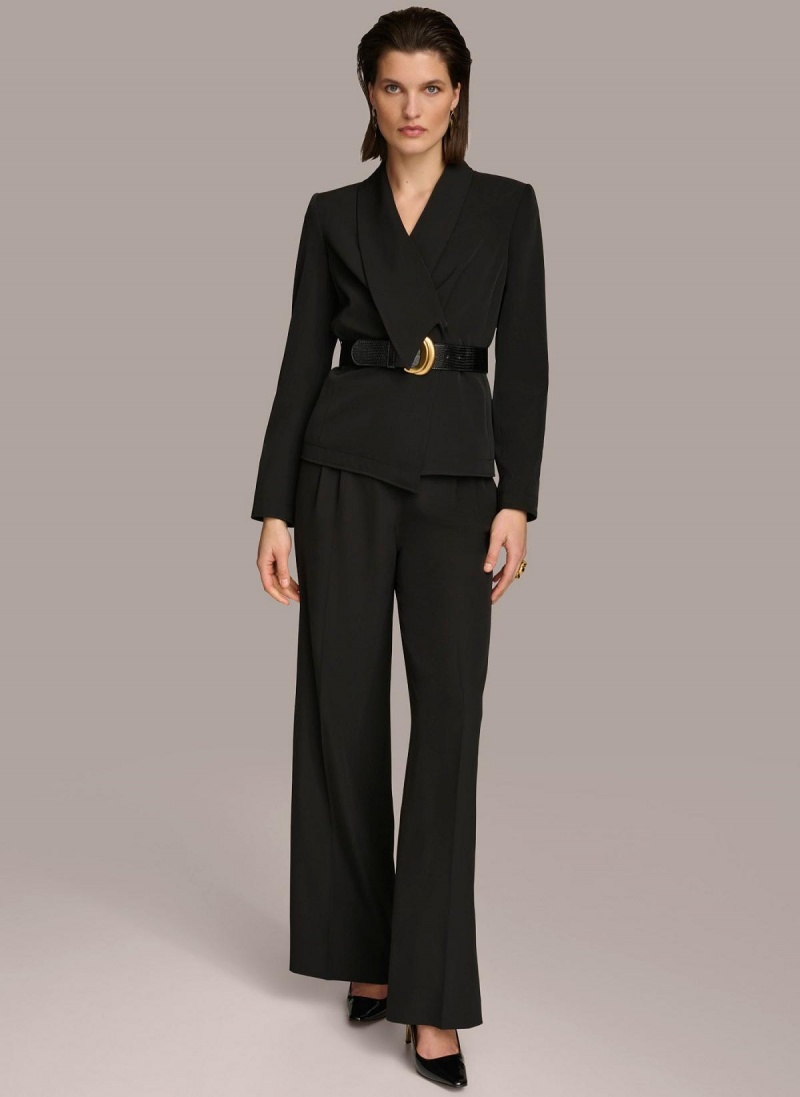 Black Donna Karan Belted Blazer Jacket | Canada_DK82693