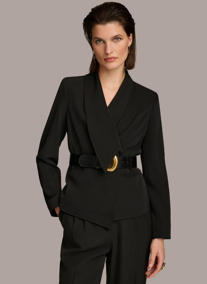 Black Donna Karan Belted Blazer Jacket | Canada_DK82693