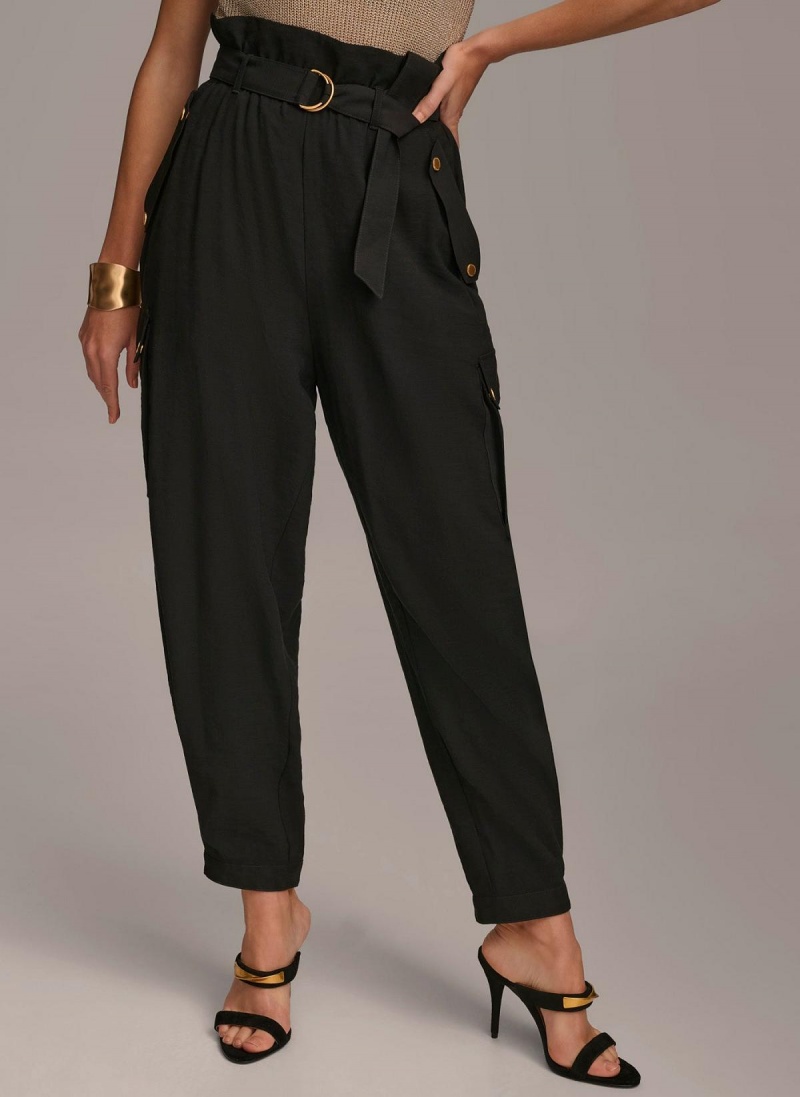 Black Donna Karan Belted Cargo Pants | Canada_DK63029