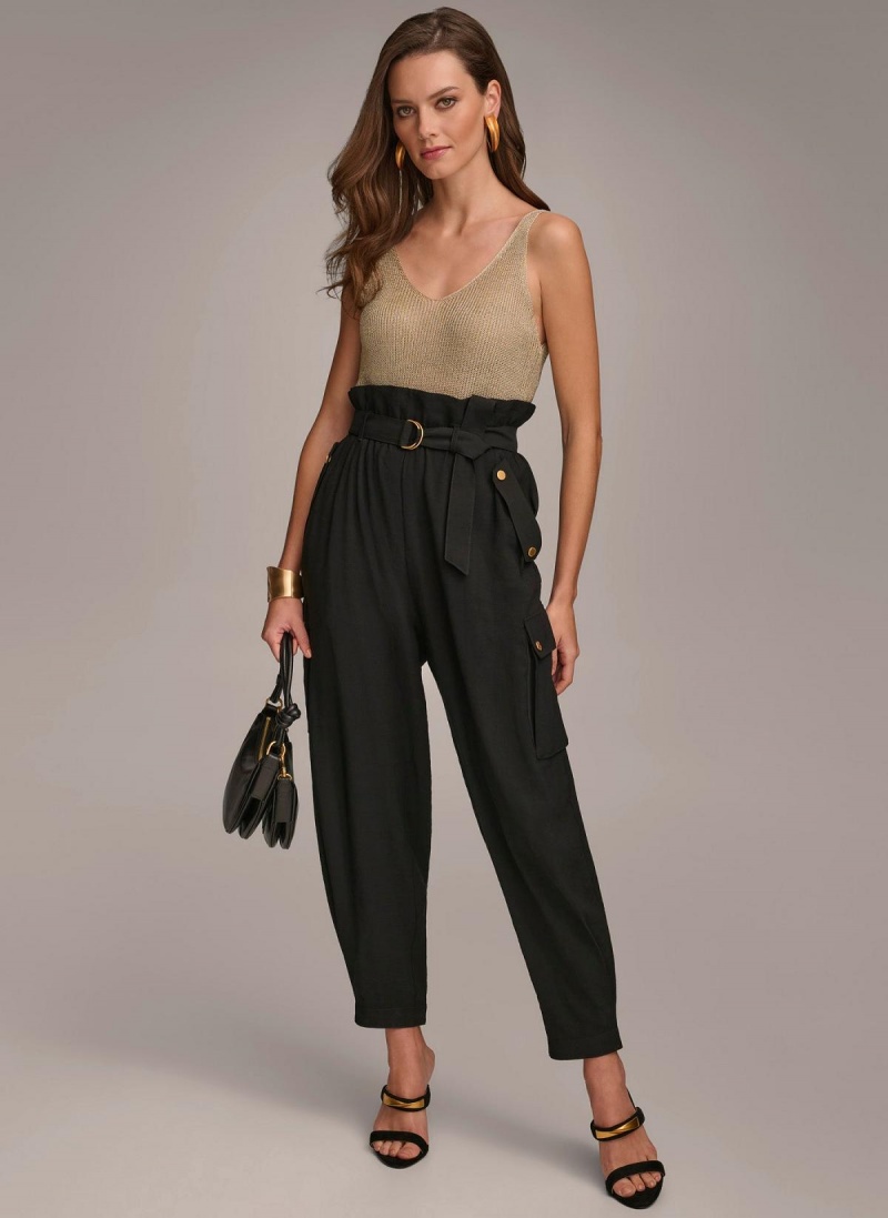 Black Donna Karan Belted Cargo Pants | Canada_DK63029