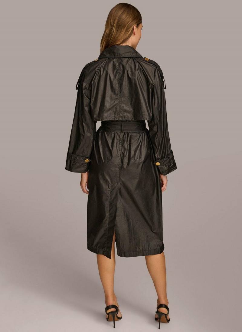 Black Donna Karan Belted Light Weight Trench Outerwear | Canada_DK76204