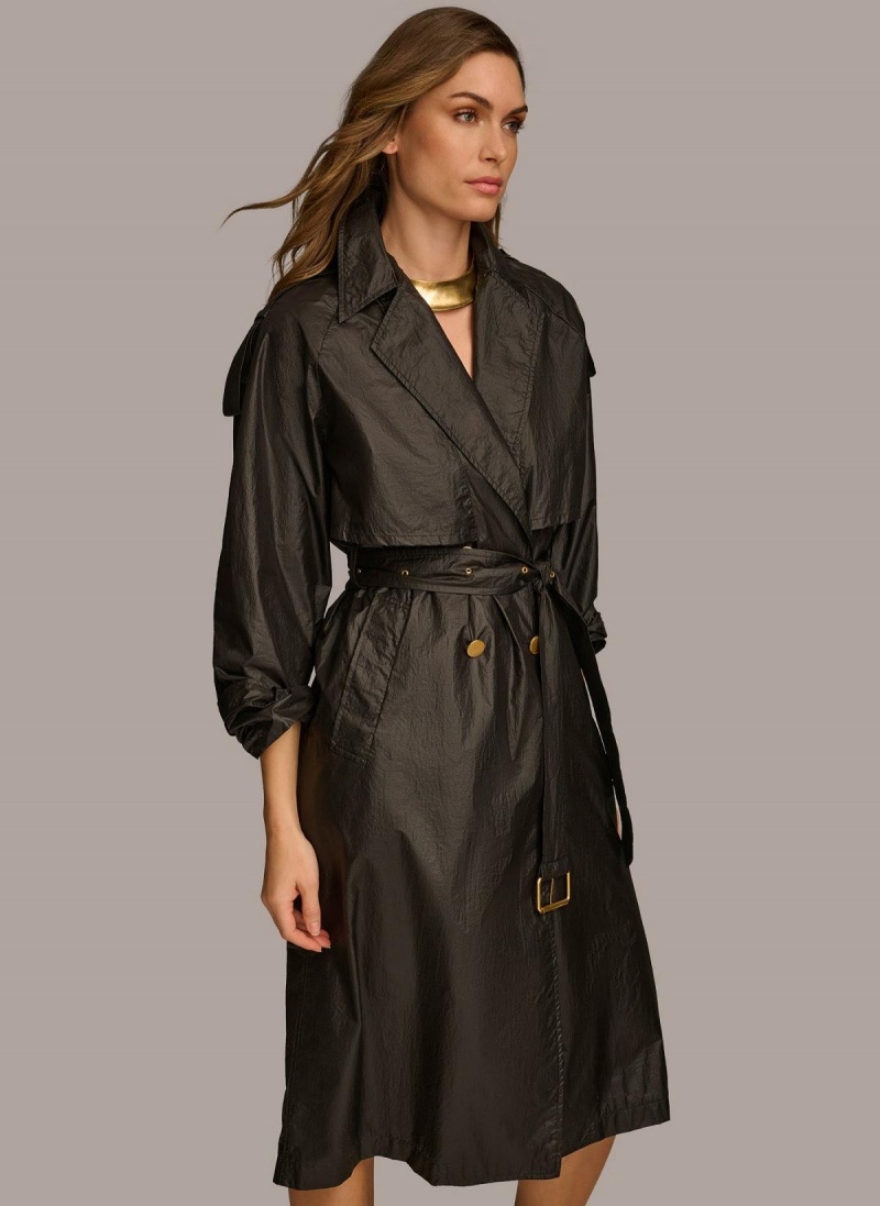 Black Donna Karan Belted Light Weight Trench Outerwear | Canada_DK76204