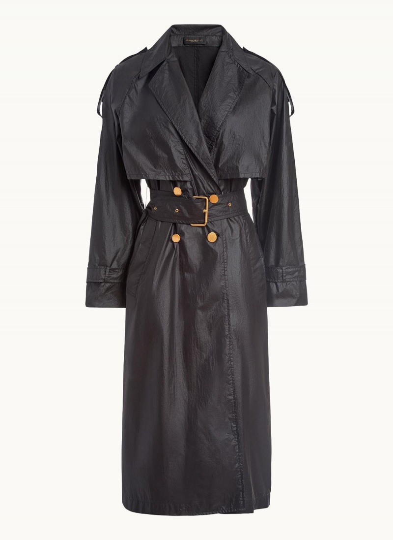 Black Donna Karan Belted Light Weight Trench Outerwear | Canada_DK76204