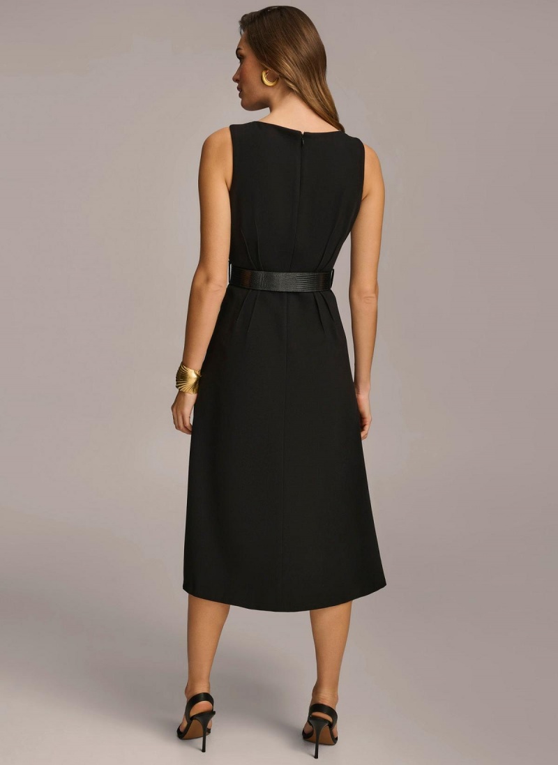 Black Donna Karan Belted Midi Dress | Canada_DK63044