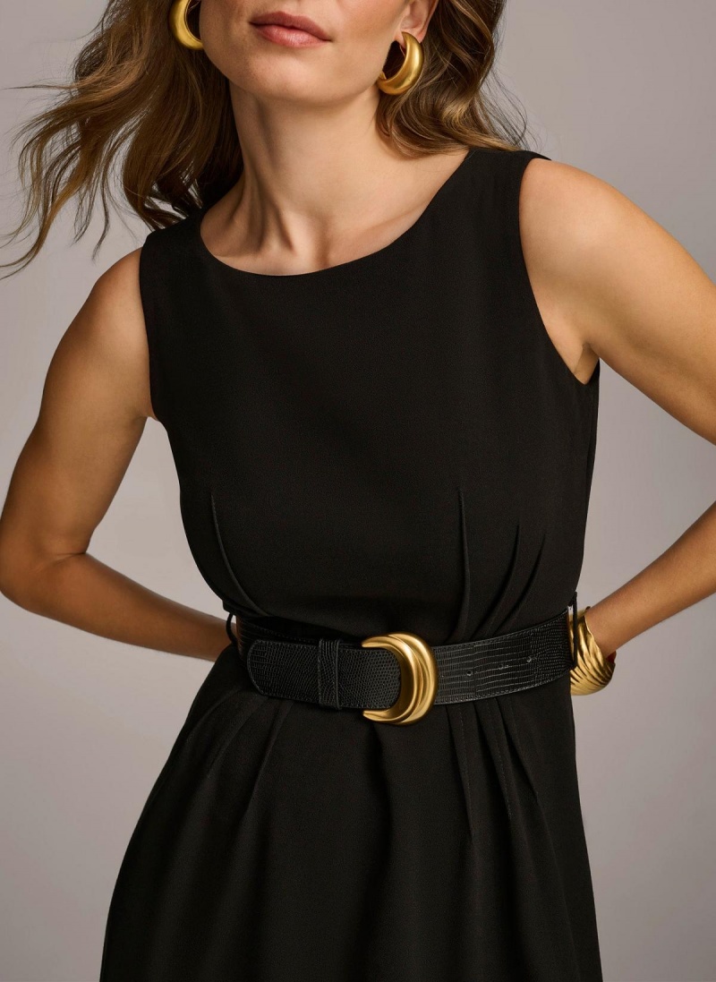 Black Donna Karan Belted Midi Dress | Canada_DK63044