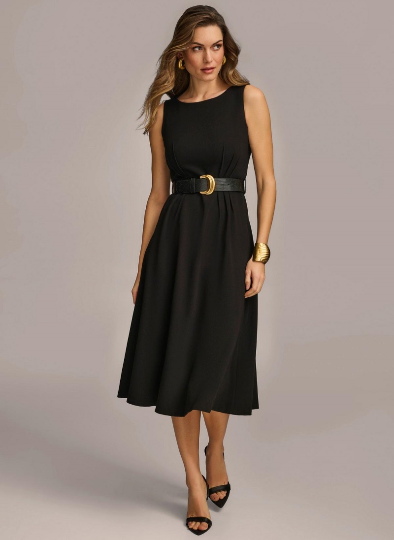 Black Donna Karan Belted Midi Dress | Canada_DK63044