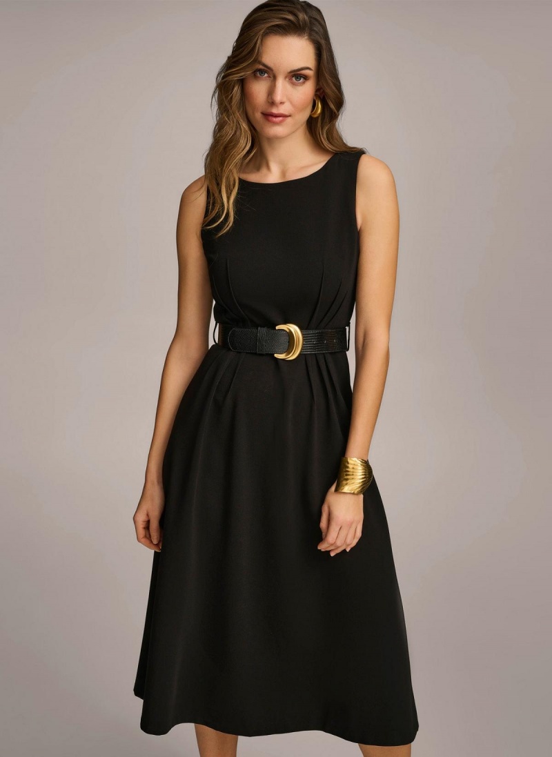 Black Donna Karan Belted Midi Dress | Canada_DK63044