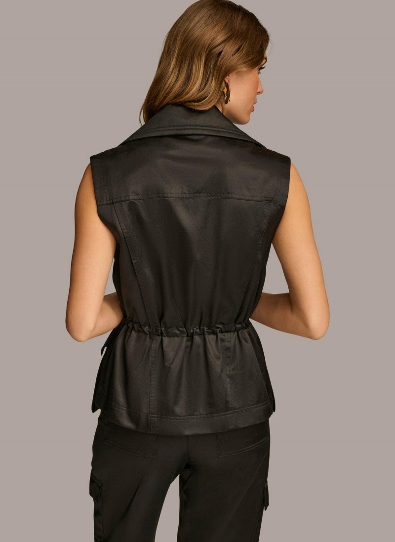 Black Donna Karan Belted Vest Outerwear | Canada_DK70656