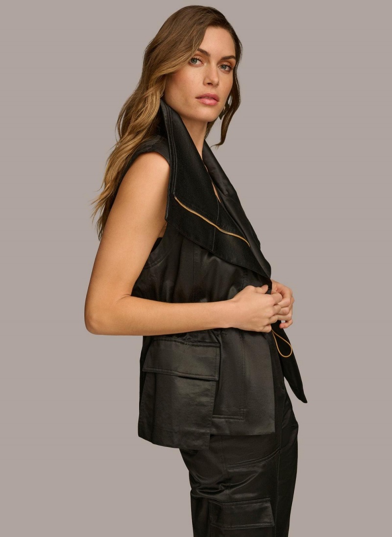 Black Donna Karan Belted Vest Outerwear | Canada_DK70656