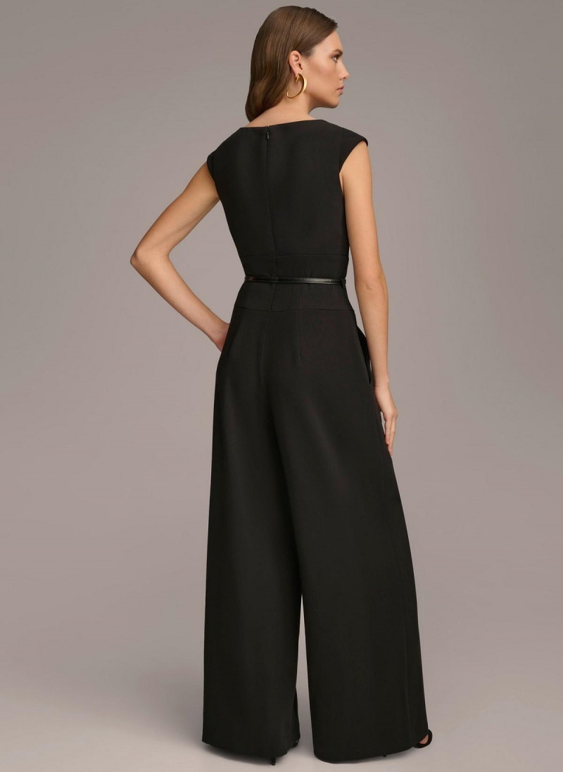 Black Donna Karan Belted With Pockets Jumpsuit | Canada_DK29126