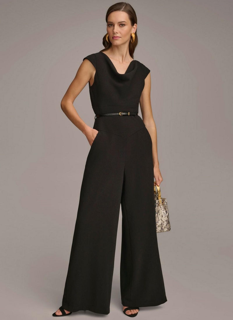 Black Donna Karan Belted With Pockets Jumpsuit | Canada_DK29126