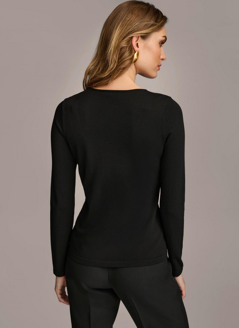 Black Donna Karan Buckle Hardware Sweaters and Tops | Canada_DK53925