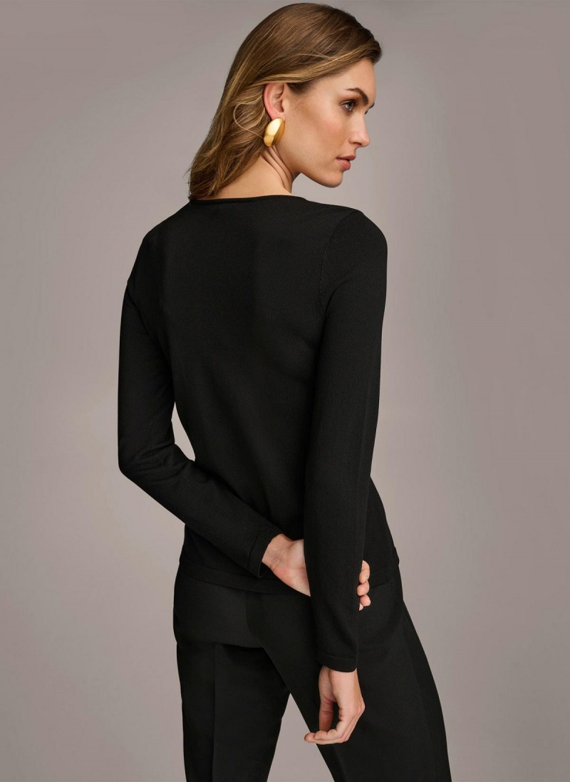 Black Donna Karan Buckle Hardware Sweaters and Tops | Canada_DK53925