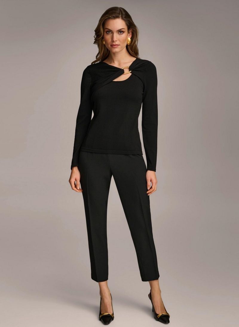 Black Donna Karan Buckle Hardware Sweaters and Tops | Canada_DK53925