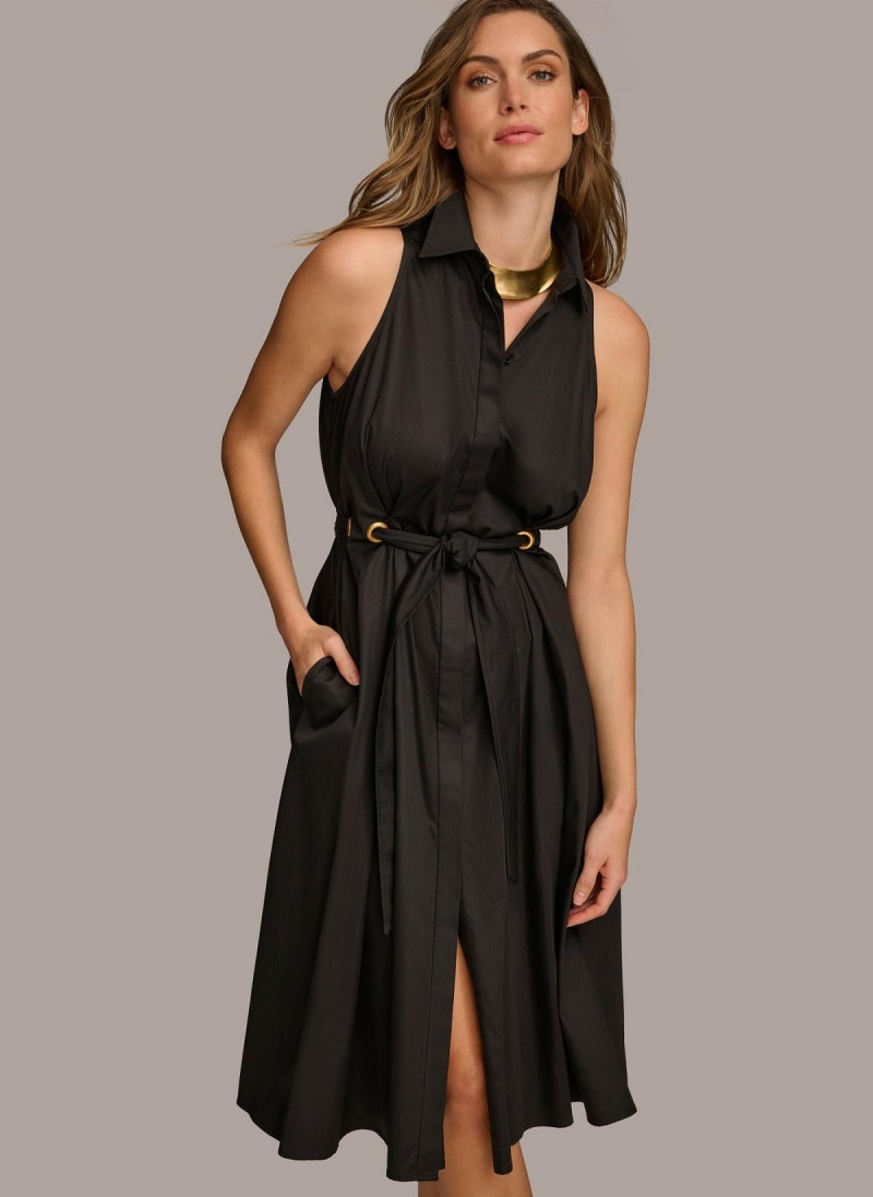 Black Donna Karan Cotton Shirt Dress | Canada_DK79219