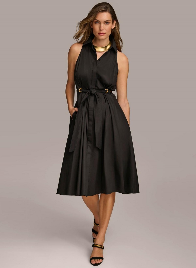 Black Donna Karan Cotton Shirt Dress | Canada_DK79219