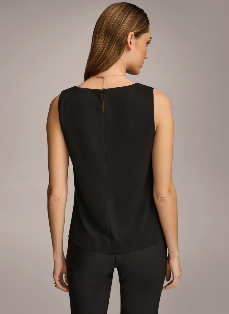 Black Donna Karan Crew Neck Layering Knit Sweaters and Tops | Canada_DK15574