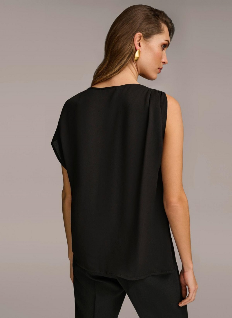 Black Donna Karan Gathered Hardware Shoulder Sweaters and Tops | Canada_DK28100