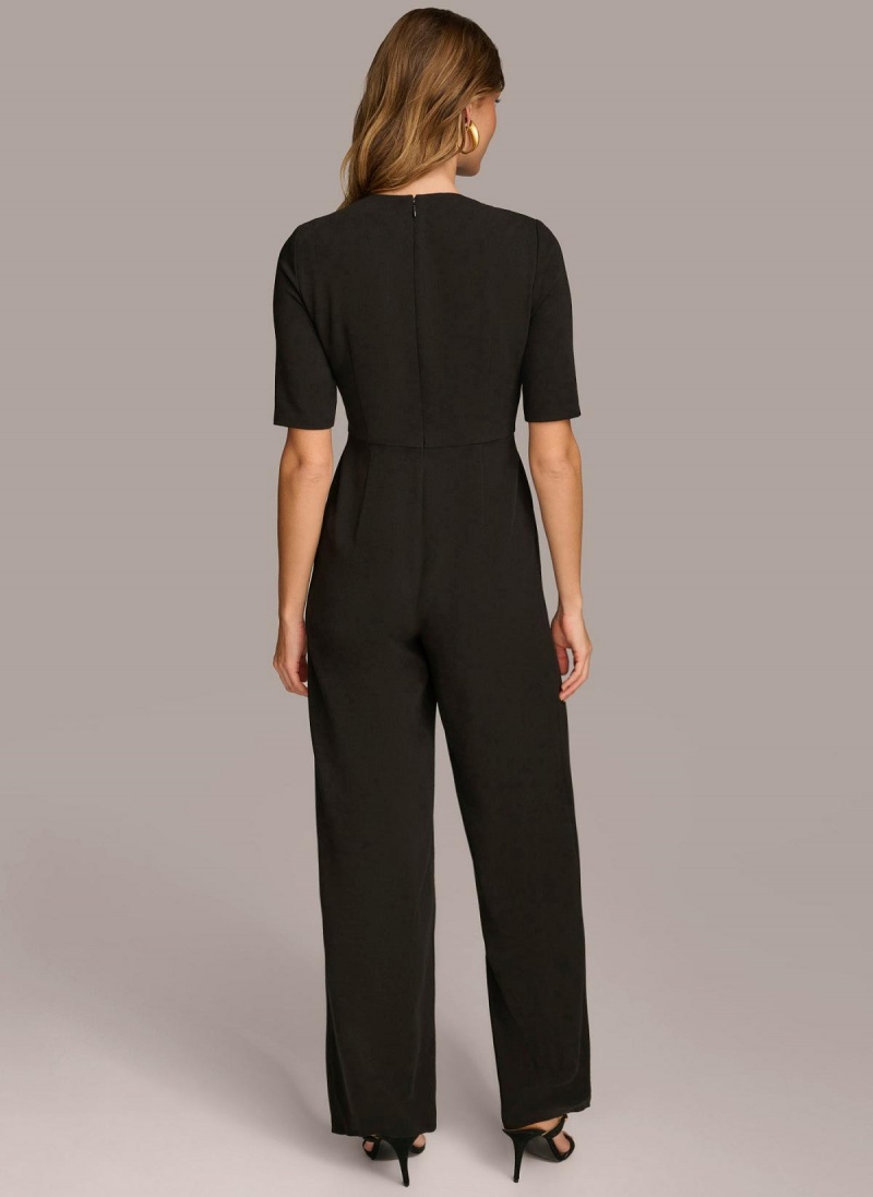 Black Donna Karan Half Sleeve Twist Neck Jumpsuit | Canada_DK70578