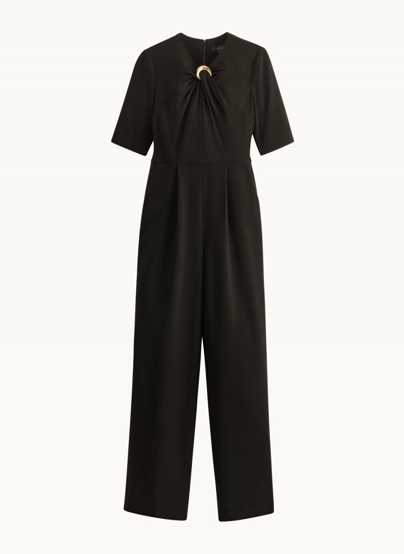 Black Donna Karan Half Sleeve Twist Neck Jumpsuit | Canada_DK70578