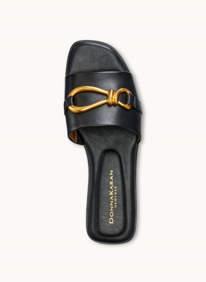 Black Donna Karan Haylen Flat Sandals | Canada_DK87012