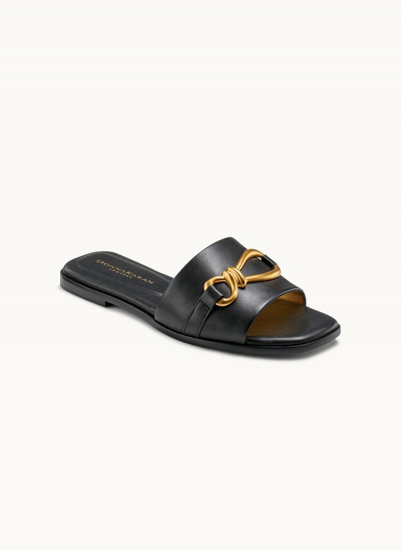 Black Donna Karan Haylen Flat Sandals | Canada_DK87012