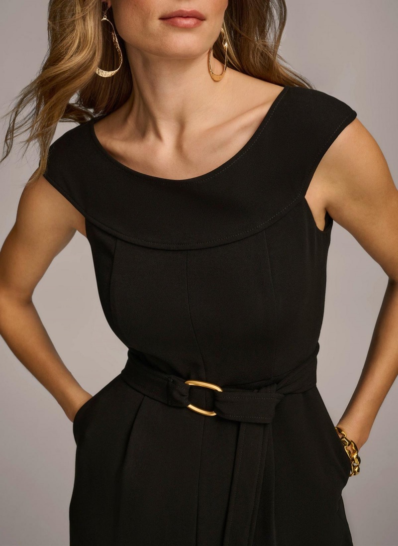 Black Donna Karan Jumpsuit With Hardware Belt Jumpsuit | Canada_DK85346