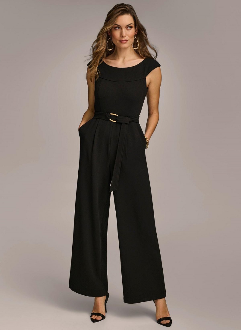 Black Donna Karan Jumpsuit With Hardware Belt Jumpsuit | Canada_DK85346