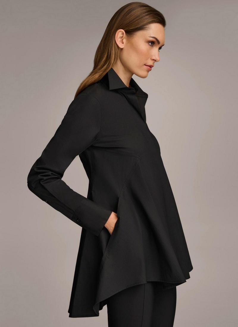 Black Donna Karan Long Sleeve A-line Tunic Sweaters and Tops | Canada_DK52767