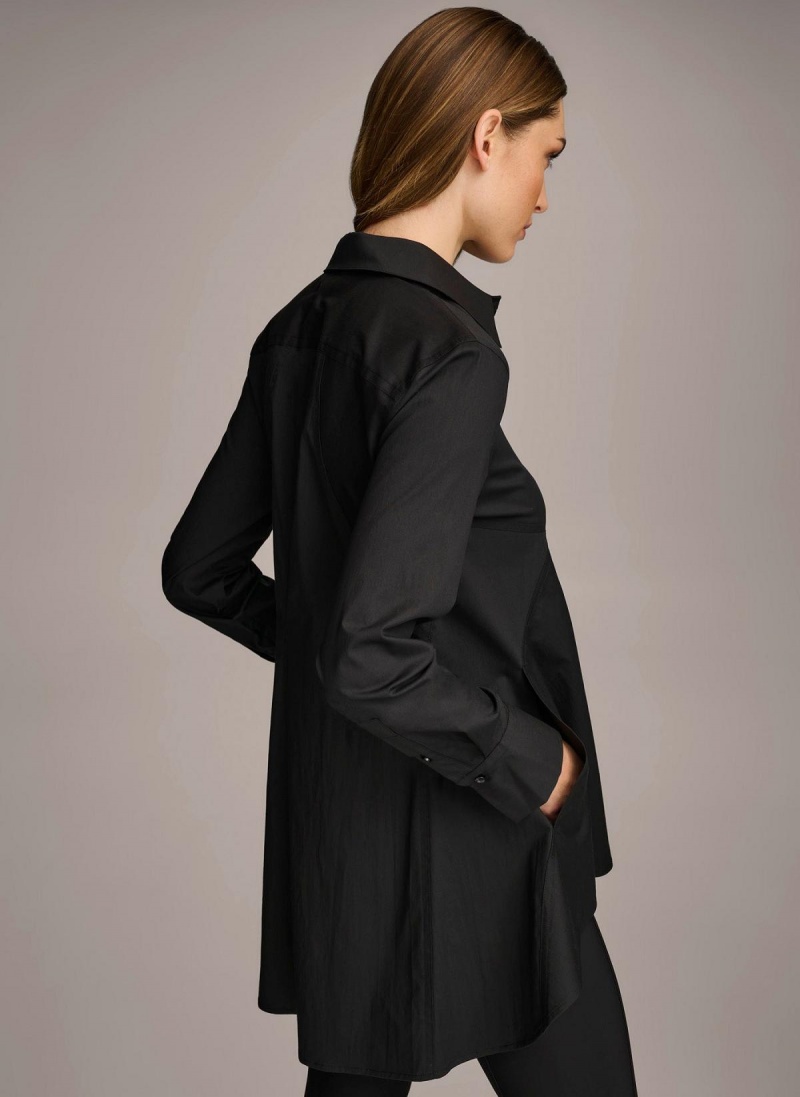 Black Donna Karan Long Sleeve A-line Tunic Sweaters and Tops | Canada_DK52767