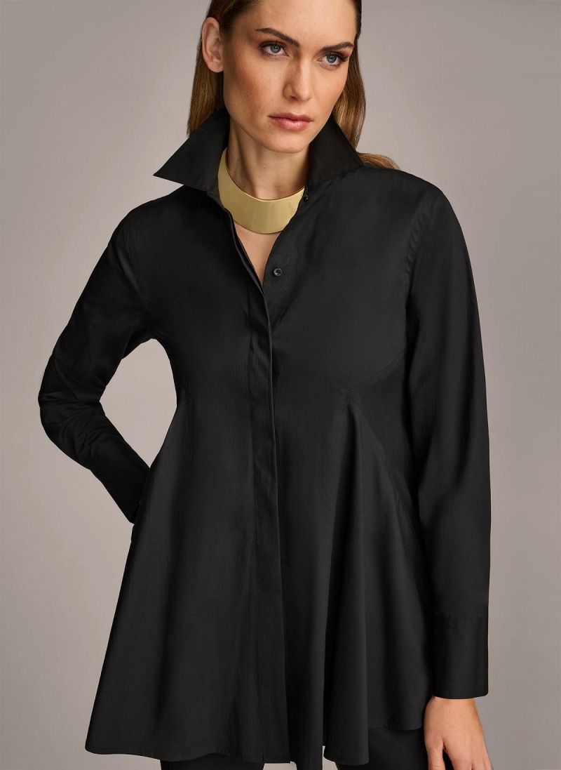 Black Donna Karan Long Sleeve A-line Tunic Sweaters and Tops | Canada_DK52767