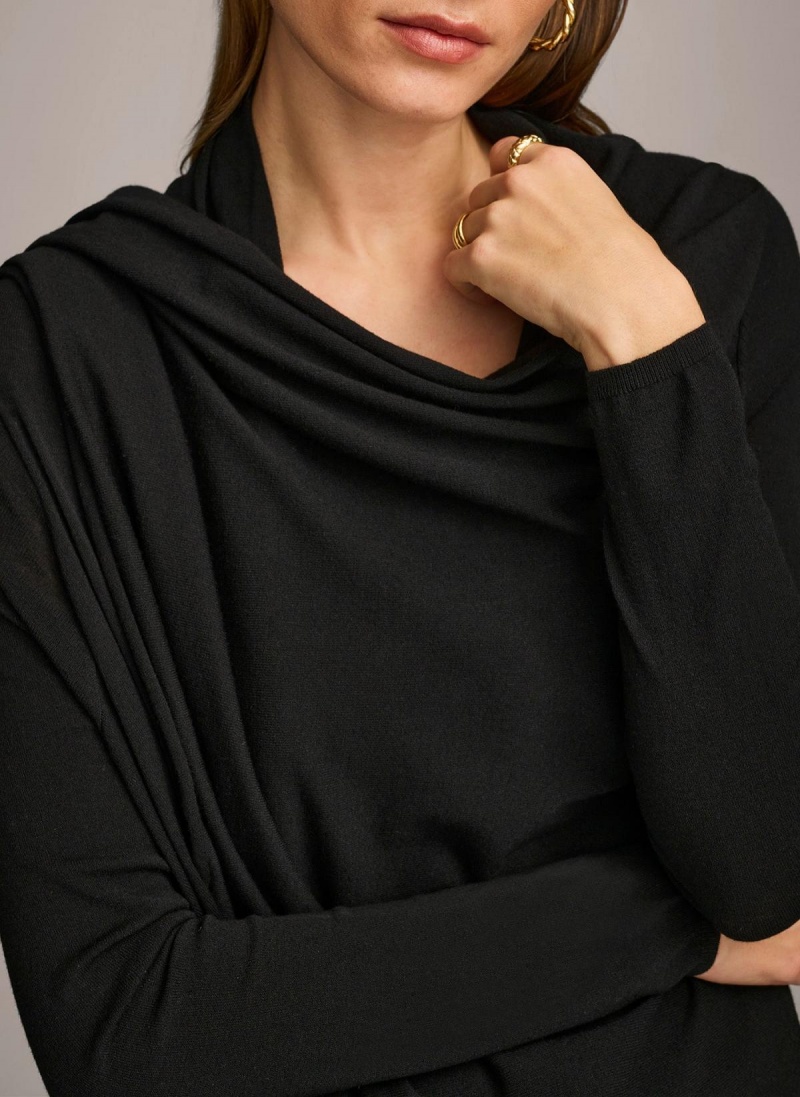 Black Donna Karan Long Sleeve Drape Cardigan Sweaters and Tops | Canada_DK77988