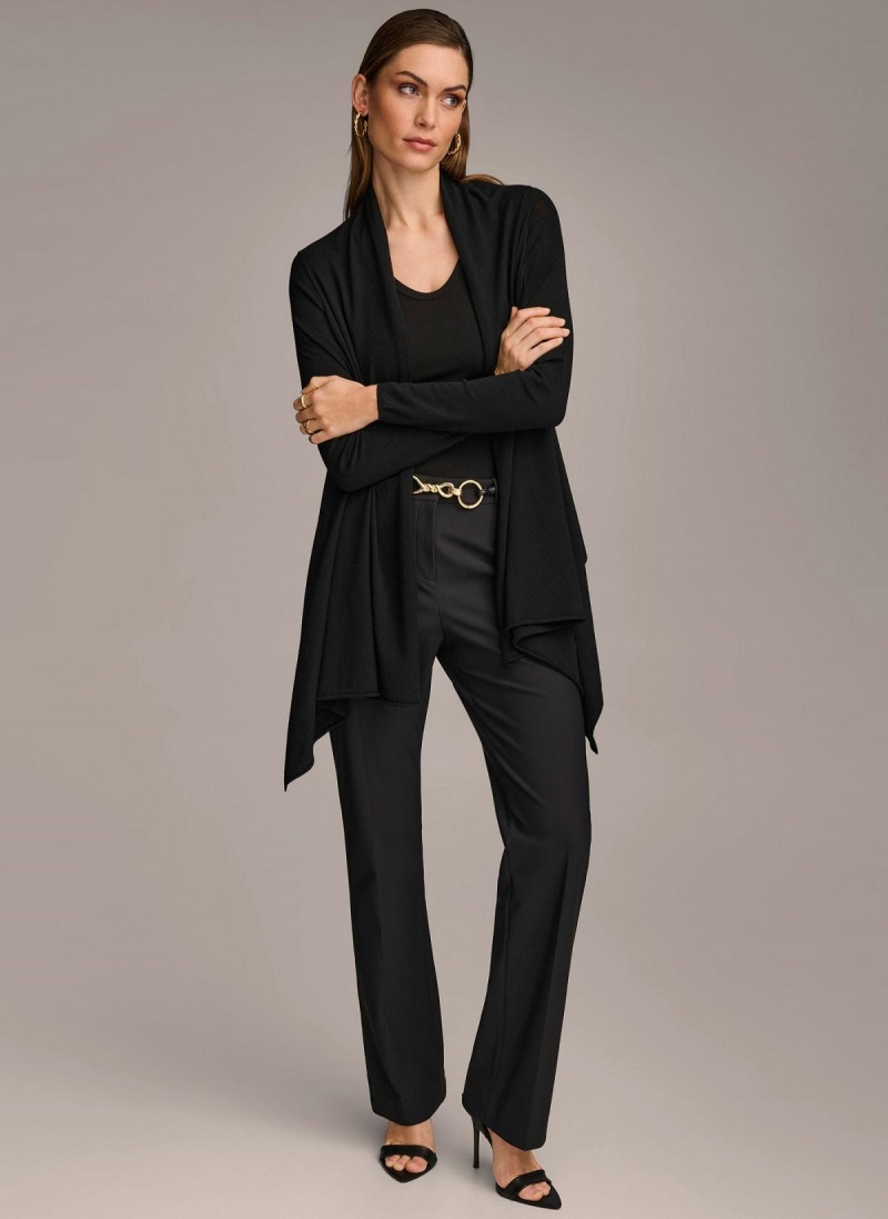 Black Donna Karan Long Sleeve Drape Cardigan Sweaters and Tops | Canada_DK77988