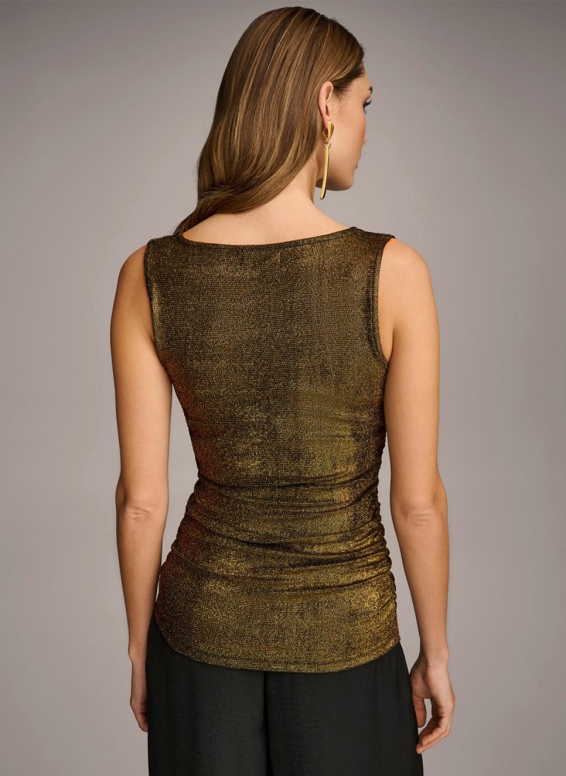 Black Donna Karan Metallic Tank Sweaters and Tops | Canada_DK83865