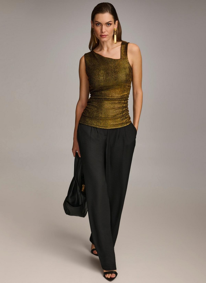 Black Donna Karan Metallic Tank Sweaters and Tops | Canada_DK83865