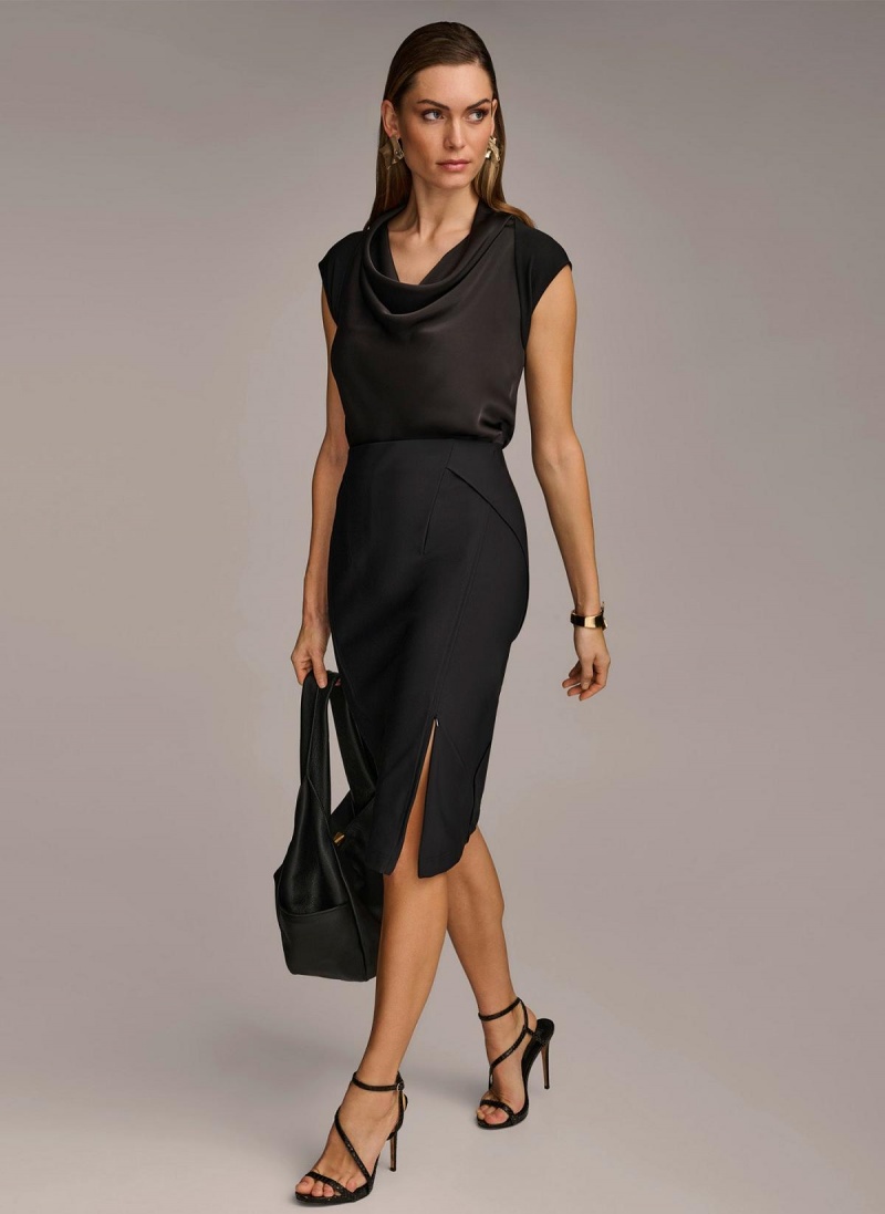 Black Donna Karan Midi Pencil Skirt | Canada_DK49041